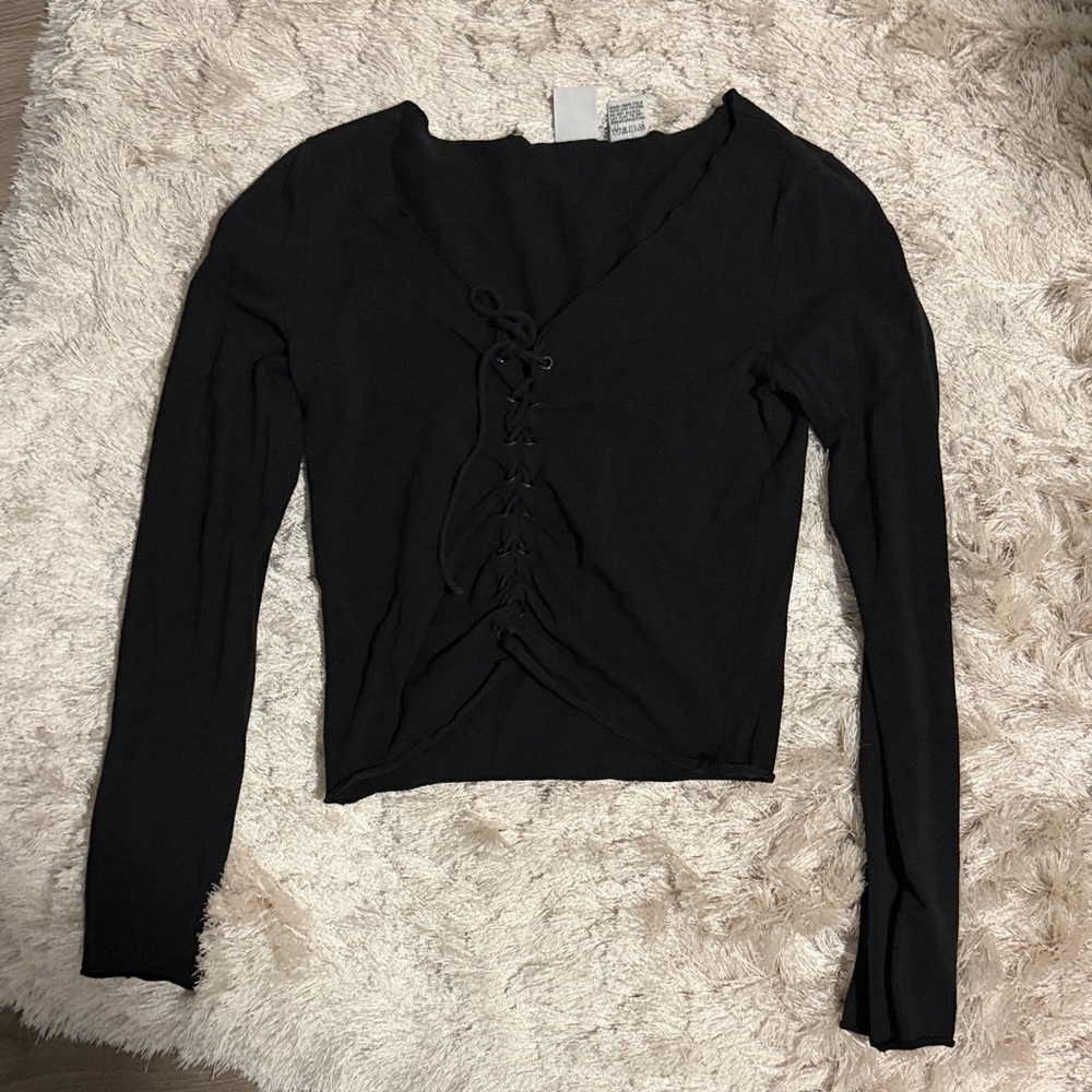 A/X Armani Exchange Black Lace-Up Long Sleeve Top